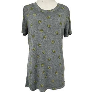 Zoe+Liv Women Short Sleeve Avocado Tshirt Top Novelty Casual Lounge Gray Medium